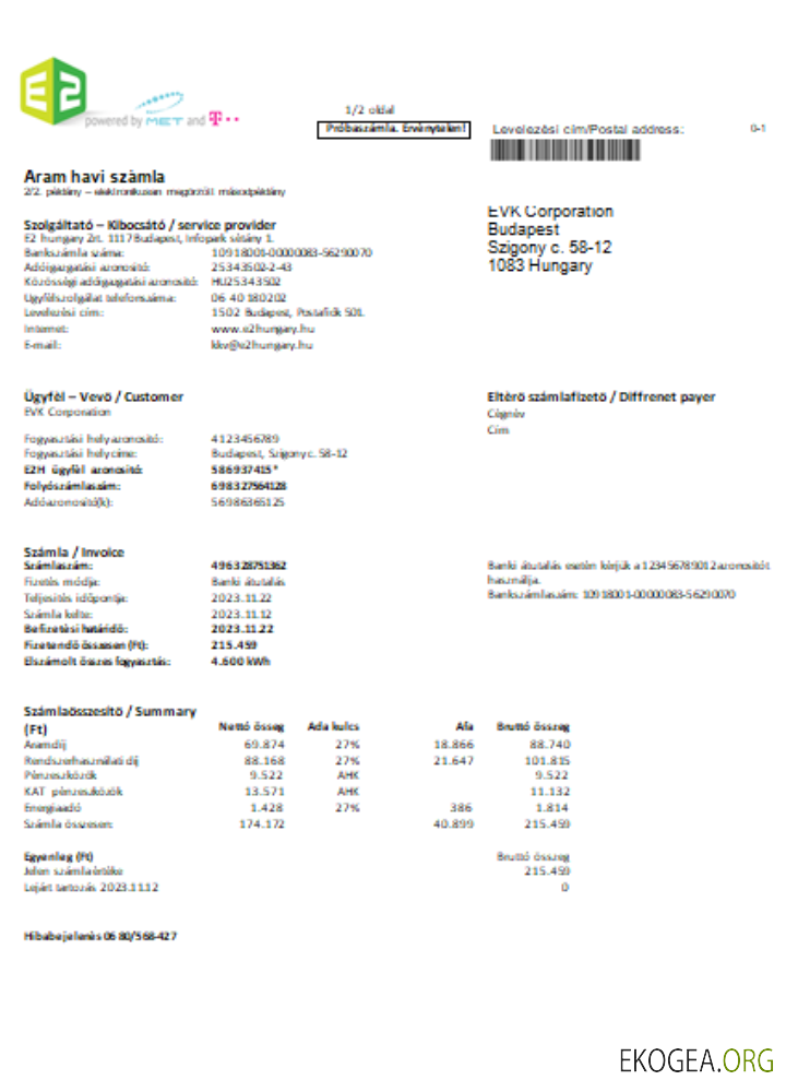 Facture d'entreprise de services publics E2 SCR